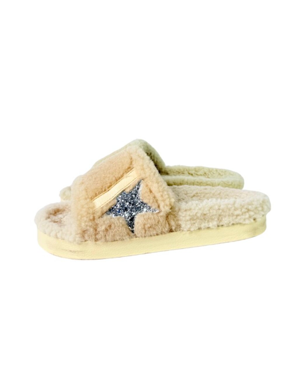 Golden Goose Poolstar Shearling Beige Silver Slide Sandals